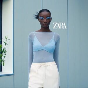 Zara, Ribbed Triangle Bralette, Size : Large, Light Blue